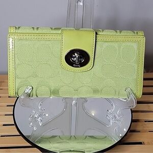 VINTAGE COACH Classic Turnlock Y2K Monogram Lime Green Silver Hardware Wallet